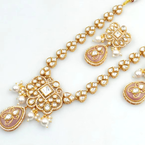 Flor de lujo india elegante Kundan gota y piedra tono dorado tradicional Kundan perla gargantilla collar pendientes conjunto mujeres y niñas - Product Image 1