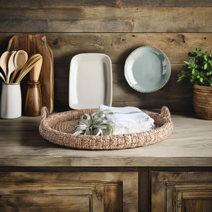 Plateau rond en jonc de mer tressé avec poignées - Organisateur de vanité naturel |   Nettoyage ponctuel uniquement |   Tienphong Vente en Gros 2025 - Product Image 1