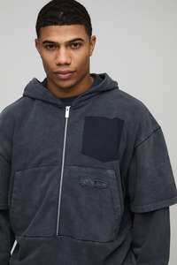 Poche avant Design Hiver Surdimensionné Poids lourd 500Gsm 100% Coton Lavé à l'acide Impression personnalisée Vêtements pour hommes Zip Up - Product Image 5