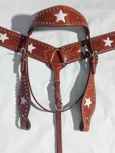 Goujons en acier inoxydable gravés par étoile blanche pour Western Equestrian Hot Selling Horse Riding Headstall Breastplate Design Wholesale - Product Image 3