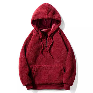 <b>Men's</b> 100% Cotton <b>Sherpa</b> <b>Hoodie</b> Winter Outerwear with Half Zipper Closure Solid Plain Dyed Warm Thick Streetwear Style - Product Image 4
