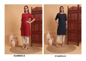 Haut ethnique fleuri léger d'été en rayonne de coton pour femmes pour Indo-Western Everyday & Office Wear Teint uni - Product Image 3