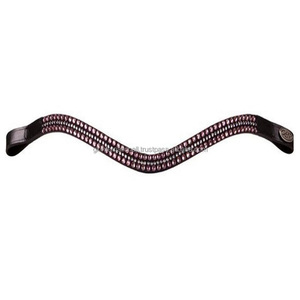 Personnalisé 3 rangées de minuscules cristaux de strass décoratifs toutes formes en cuir noir ou marron bande de front de cheval en pleine tailles d'épi - Product Image 4