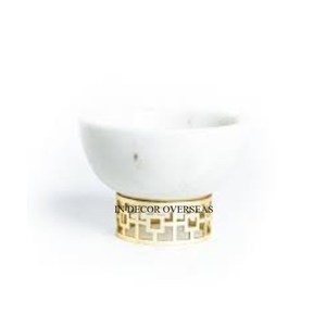 Excellent Quality <b>White</b> Marble Made Round Shape Bowl With <b>Wooden</b> Unique Designer Base Home <b>And</b> Hotel Kitchenware Supplies - Product Image 2