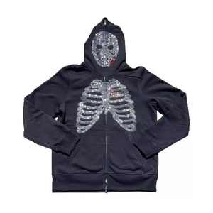 Sweat à capuche d'hiver surdimensionné en molleton de coton avec fermeture éclair et strass personnalisés 2025, avec logo personnalisé - Product Image 2