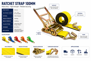 Ratchet <b>Cargo</b> Lashing Strap 100mm Hook Polyester 10000kg High Strength Transportation Equipment Private Label Manufacturer - Product Image 4