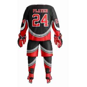 Ensembles d'uniformes de hockey sur glace sublimés Vente en gros Maillots d'équipe personnalisés Vêtements légers en polyester 100% évacuant l'humidité pour le jeu - Product Image 3