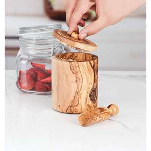 Caja de especias de madera de olivo rústica Premium hecha a mano con cuchara de madera Accesorio de cocina de almacenamiento de hierbas y especias ecológico de alta calidad - Product Image 4