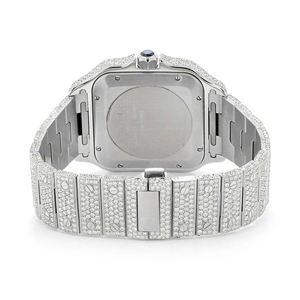 Montre de luxe Hip Hop carrée en acier inoxydable avec cadran en verre 41 mm, chiffres romains, entièrement sertie de diamants - Product Image 6