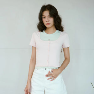 Camiseta de Verano Casual de Manga Corta para Mujer, Corte Regular, Viscosa, Elastano, Poliéster, Bordada, Secado Rápido, Transpirable, Color Sólido - Product Image 1