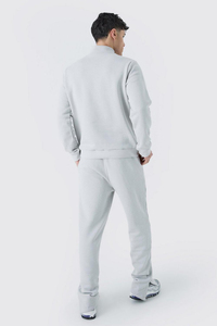 2025 ropa de hombre chándal lavado ácido 100% algodón logotipo personalizado pantalones acampanados y Jersey media cremallera Sudadera con capucha conjunto de 2 piezas - Product Image 2