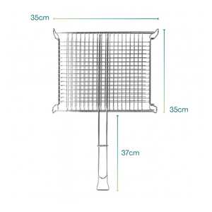 Accessorio cucina doppia carne da esterno griglia Barbecue cromata 35x35 cm con manico lungo per grigliate - Product Image 2