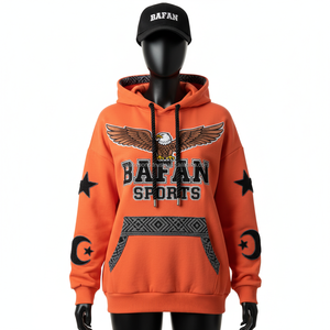 Sudadera con capucha de poliéster de algodón GSM de alta calidad para mujer, forro polar interior naranja, bordado de águila personalizado, moda deportiva, sudaderas básicas para mujer - Product Image 1