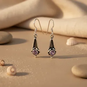 Boucles d'oreilles pendantes en argent 925 plaqué or 18 carats avec améthyste pour femmes, pendentif en or blanc avec diamant et perle - Product Image 2