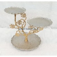 Support à gâteau rond en métal blanc avec bordure perlée dorée, revêtement poudré, multifonctionnel, pour les fêtes d'anniversaire et la décoration de desserts