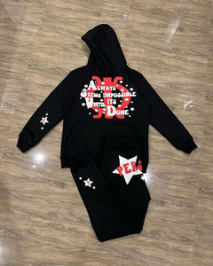 Chándal deportivo con estampado de algodón 100% para hombre, de lana Sudadera con capucha personalizada, conjuntos de joggers de gran tamaño, venta al por mayor de invierno - Product Image 4