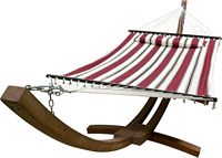 Support de hamac en bois de 14 pieds avec hamac double rembourré de luxe avec oreiller, lit pour 2 personnes pour patio, jardin, cour, véranda