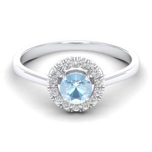 Anillo de Oro Sólido de 14K con Halo de Diamantes y Gema de Aguamarina de Corte Redondo de 0.5 Quilates, Joyería Fina de Lujo para Regalo de Boda, REYES - Product Image 5