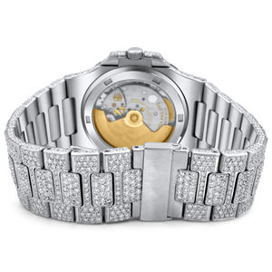 Montre de luxe en acier inoxydable sertie de moissanite, quartz, avec cadran en verre, OEM - Product Image 4