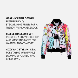 Ensemble de survêtement en polaire à imprimé graphique personnalisé pour femmes, confortable et élégant pour les jours froids devant les femmes - Product Image 5