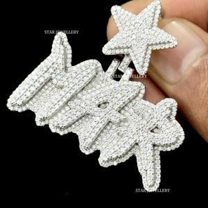 Pendentif Moissanite VVS glacé, pendentif lettre VVS Moissanite, pendentif personnalisé en argent sterling 925 - Product Image 3