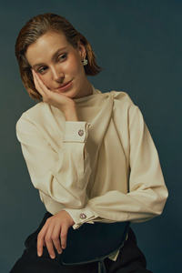 Meilleur choix Twilight Blouse drapée à col haut pour femmes ODM Services grande taille pour automne hiver printemps été - Product Image 4