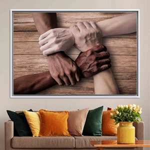 Toile d'art imprimée inspirante : Design graphique moderne « Helping Hands », TOILE ENCADRÉE BLANCHE - Product Image 1