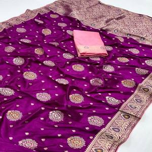 Saree traditionnel mais tendance en soie Dola avec armure Zari en or fin et Meenakari fantaisie idéal pour la mariée et la fête - Product Image 4