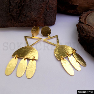 <b>Gold</b> plated Handmade Hammered Designer Drop and <b>Dangle</b> <b>Earring</b> SKU5786 - Product Image 2