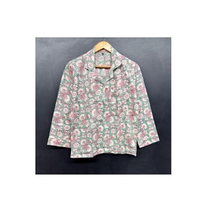 Conjunto de Pijama de Verano para Mujer, Informal, Floral, con Cuello en V, Algodón, Logotipo Frontal ODM, Cintura Elástica, Dos Piezas, Ropa de Dormir - Product Image 1