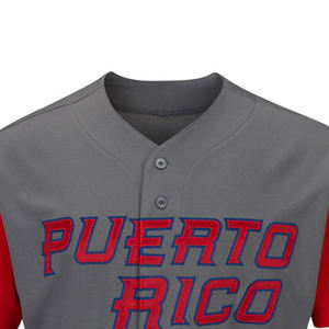 Camiseta de Béisbol de Puerto Rico para Hombre, Gris y Roja, Bordada, Manga Corta, Corte Regular, Transpirable, para Todas las Temporadas - Product Image 1