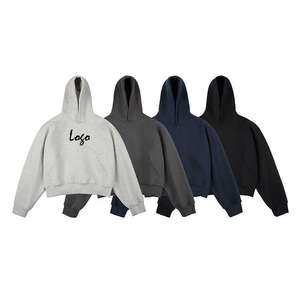 Coupe régulière 500GSM coton épais poids lourd éponge français pull à capuche personnalisé épaule tombante ourlet côtelé automne brodé - Product Image 5