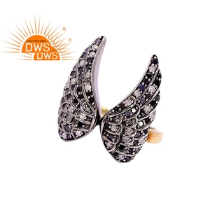 Best Selling <b>Sterling</b> <b>Silver</b> 18K Gold Plated Natural Diamond & Black Diamond <b>Set</b> Butterfly <b>Ring</b> Demi Fine Jewelry for Women - Product Image 1