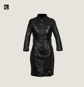 Women Black <b>Leather</b> Long <b>Coat</b> Wholesale Bulk Production High Quality - Product Image 1