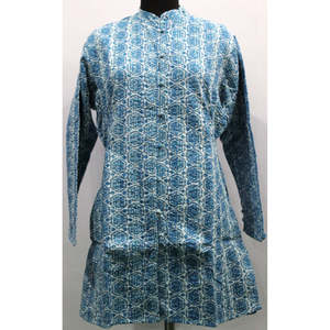 Women's Blue <b>Kantha</b> Stitch Cotton <b>Jacket</b> Printed Reversible Bomber Patchwork Decoration Lightweight Breathable for Summer Wear - Product Image 3