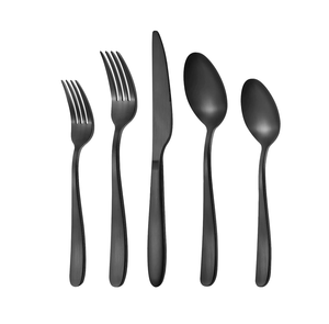 Cuchara de postre de acero con espejo personalizada, juego de 5 piezas, cuchara de postre de acero inoxidable de alta calidad de lujo, negro mate pulido - Product Image 1