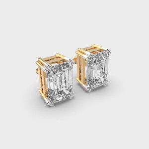 Pendientes de Diamante Cultivado en Laboratorio, Corte Esmeralda, Cuatro Puntas, Dos Tonos, Chapados en Rodio, Oro Blanco/Rosa/Amarillo de 14K, Regalo para Fiesta - Product Image 3