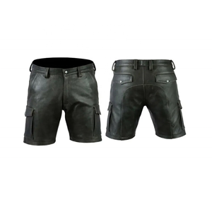 <b>Shorts</b> Drawstring-Closure Men's Brown <b>Leather</b> <b>Shorts</b> High-Waist Zipper-Fly Casual Style <b>Short</b> Length Solid Color - Product Image 1