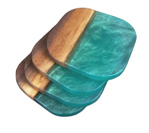 Decorative Glossy Resin & Wooden Coasters Best Selling 100% Natural Wood Made Serving Coasters for Luxury Home Table Decor Mats - Product Image 1