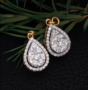 Boucles d'oreilles Jhumki en or blanc 14 carats en forme de poire grappe de diamants naturels élégants clous de conception Halo pour fiançailles anniversaire de mariage - Product Image 5