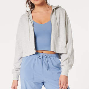 Conjunto de Sudadera con Capucha Corta Extra Grande Personalizada para Mujer, 100% Algodón, Ropa Urbana de Invierno, Fabricante de Sudaderas con Capucha - Product Image 1