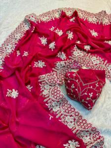 Sari en soie de luxe pour soirée avec broderie de fils de séquence et sari doux pour femmes - Product Image 6