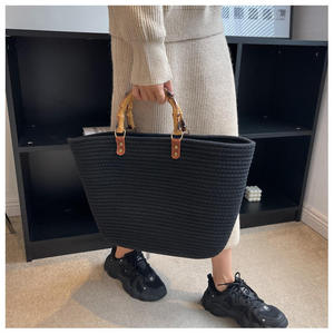 Elegant Popular Woven Women's 2026 New Style Fashion Tote Bag Patchwork Open <b>Top</b> Two Straps Large Capacity Bamboo Shoulder Bag - Product Image 5