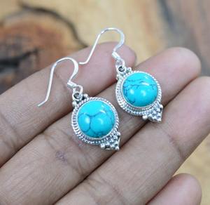 Pendientes de piedras preciosas turquesas de Plata de Ley 925 de tendencia, joyería hecha a mano, pendientes de estilo bohemio de plata, joyería para regalo de mujer - Product Image 4