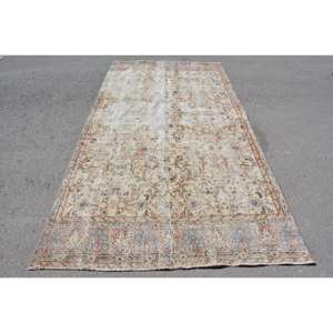 Tapis traditionnel en laine bleu Beige 5x10ft Design Patchwork turc Vintage pour décor de salon pour adolescents Latex soutenu - Product Image 1