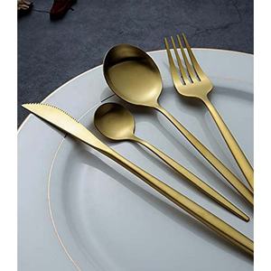 Vaisselle de cuisine en or poli ensemble cuillère et fourchette avec manche en acier inoxydable avec doublure gaufrée - Product Image 5