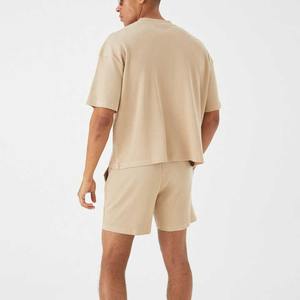 ชุดสูทผ้าฝ้ายสองชิ้นชุดวอร์มเสื้อวอร์มลำลองสำหรับผู้ชายชุดผ้าฝ้าย100% โอเวอร์ไซส์แขนสั้นออกแบบโลโก้ได้ตามต้องการ - Product Image 6