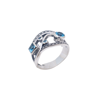 Declaración de moda 925 Plata azul Topacio señoras anillos redondos joyería a granel apilamiento 925 Plata dedo anillo anillos plata 925 cuadrado - Product Image 1