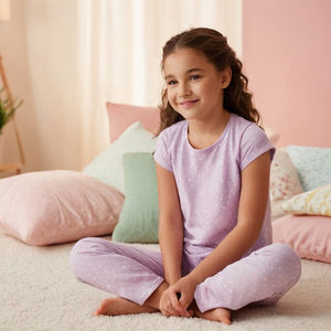 Conjunto de Pijama de Algodón Suave para Niñas, Ropa de Dormir Transpirable para Niños, Ajuste Cómodo, Estampados Lindos y Ropa para Dormir - Product Image 3