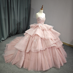 6558 Gorgeous Pink Sleeveless <b>Ruffle</b> Lace-Up Crystal Beading Appliques Natural Eco-Friendly Quinceanera Ball Gown <b>Dress</b> - Product Image 3